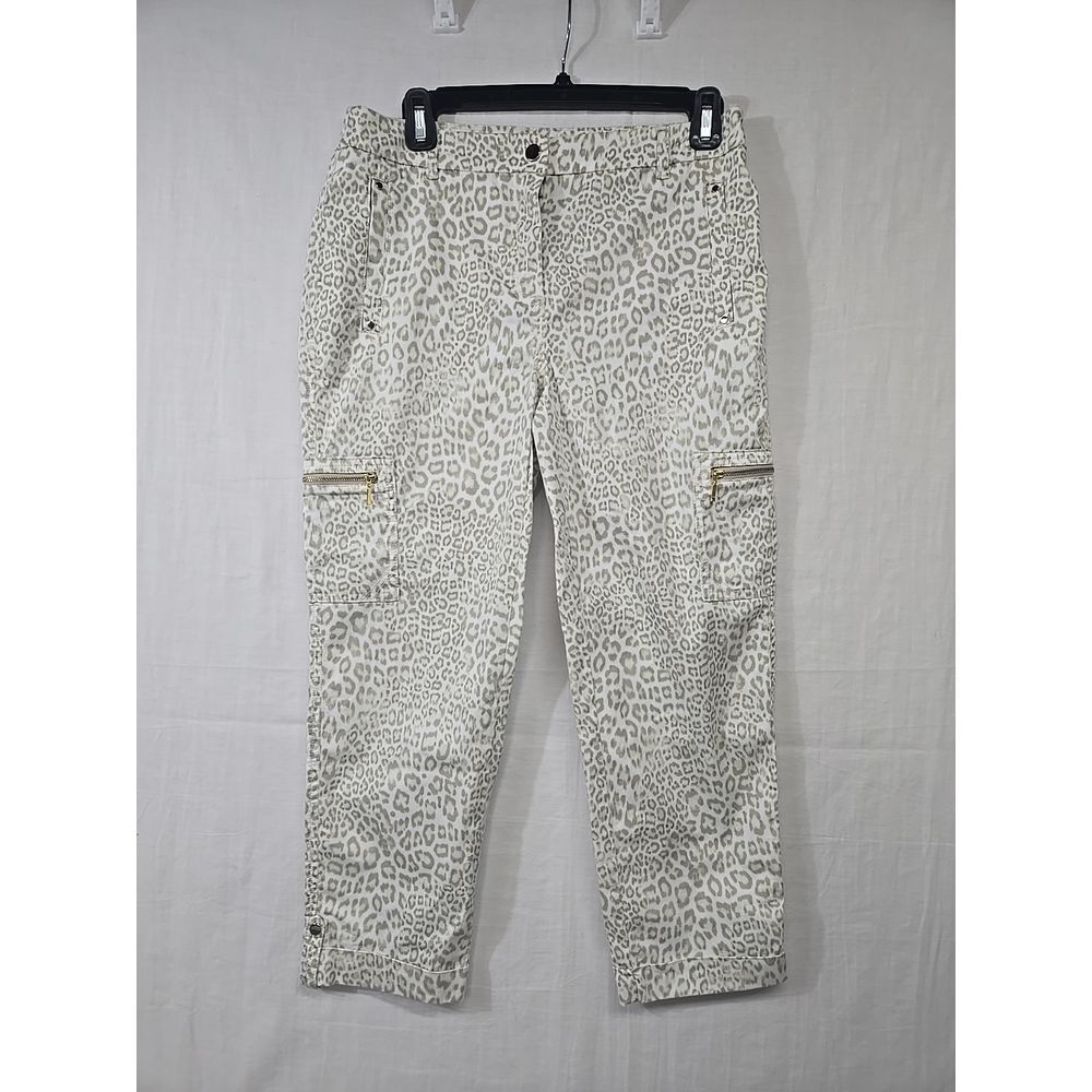 Chico's Cream Tan Animal‎ Print Straight Leg Crop Cargo Pants Women's 00 (XS/2)